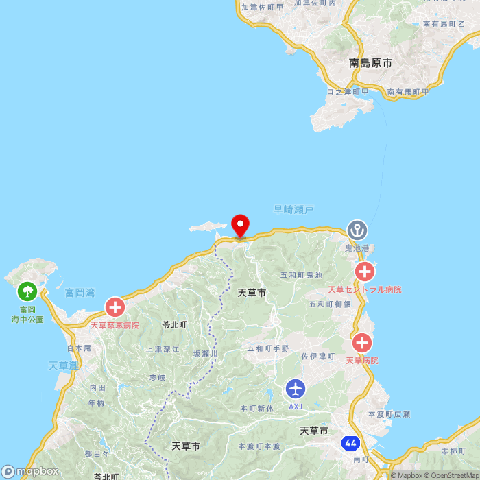 道の駅天草市イルカセンターの地図（zoom11）熊本県天草市五和町二江4689番地20