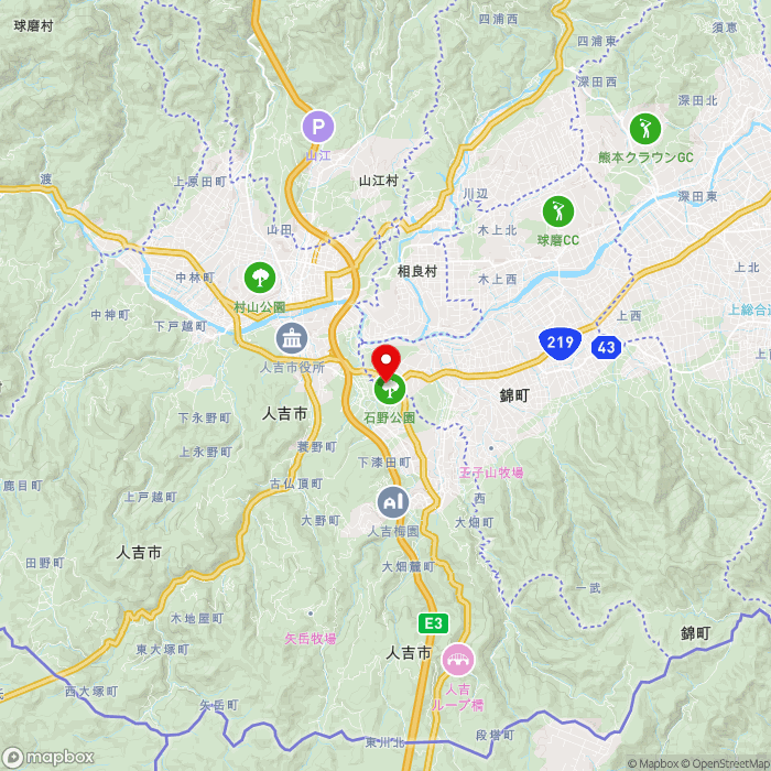 道の駅人吉の地図（zoom11）熊本県人吉市赤池原町字牛渡瀬1425番地1