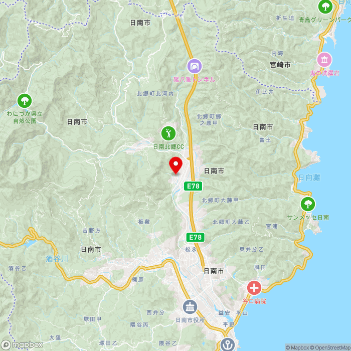 道の駅きたごうの地図（zoom11）宮崎県日南市北郷町郷之原乙1477番地1