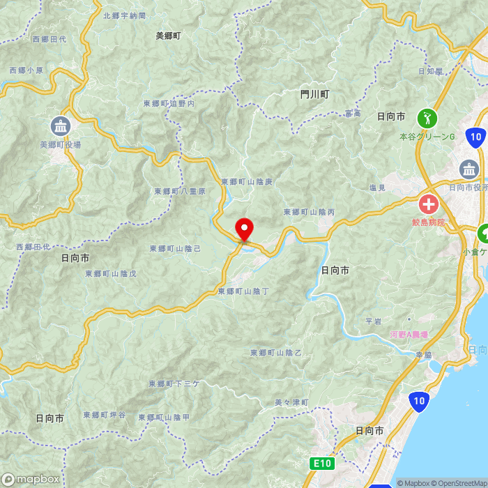 道の駅とうごうの地図（zoom11）宮崎県日向市東郷町山陰辛244-1