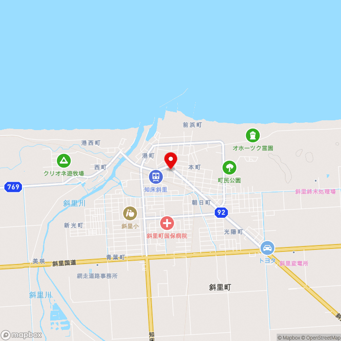 道の駅しゃりの地図（zoom13）北海道斜里郡斜里町本町37
