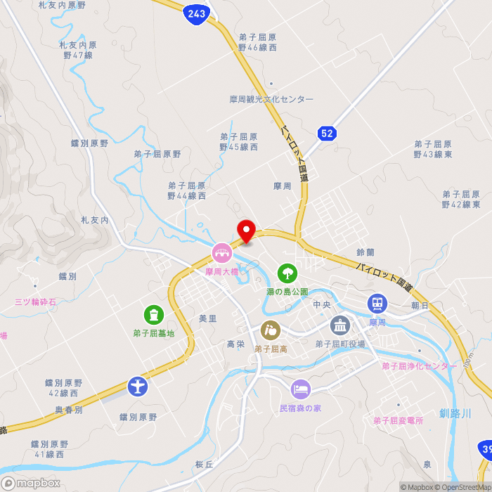 道の駅摩周温泉の地図（zoom13）北海道川上郡弟子屈町湯の島3-3-40