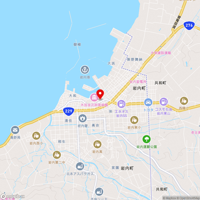 道の駅いわないの地図（zoom13）北海道岩内郡岩内町万代46-1