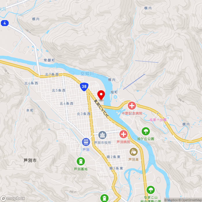 道の駅スタープラザ　芦別の地図（zoom13）北海道芦別市北4条東1-1