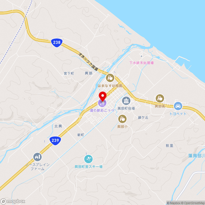 道の駅おこっぺの地図（zoom13）北海道紋別郡興部町幸町