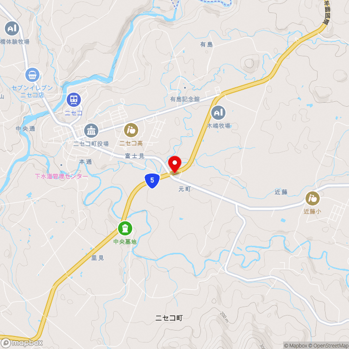 道の駅ニセコビュープラザの地図（zoom13）北海道虻田郡ニセコ町字元町77-10