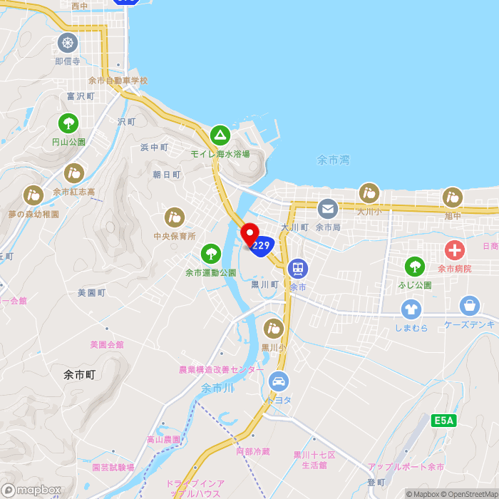 道の駅スペース・アップルよいちの地図（zoom13）北海道余市郡余市町黒川町