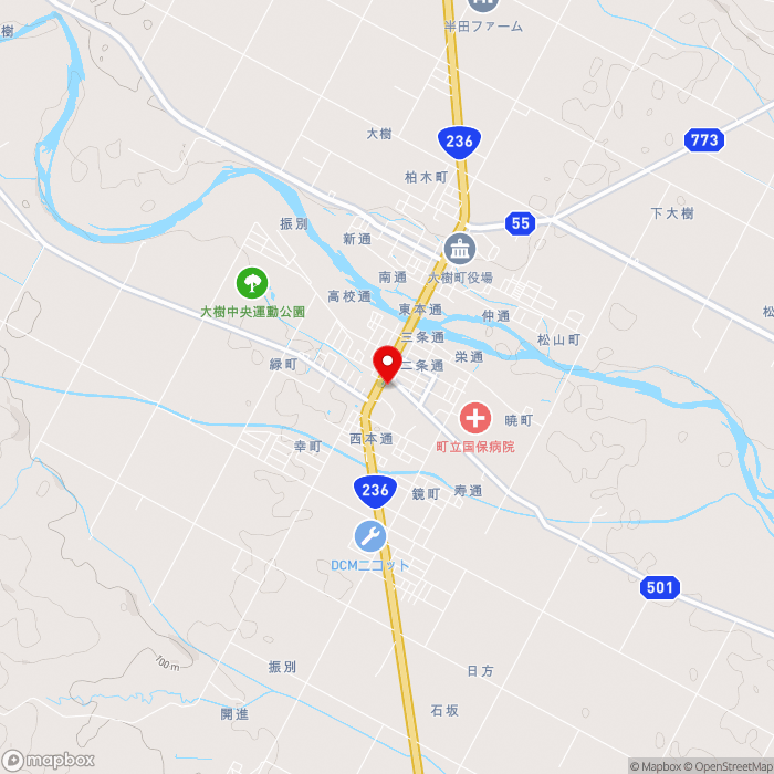 道の駅コスモール大樹の地図（zoom13）北海道広尾郡大樹町西本通98