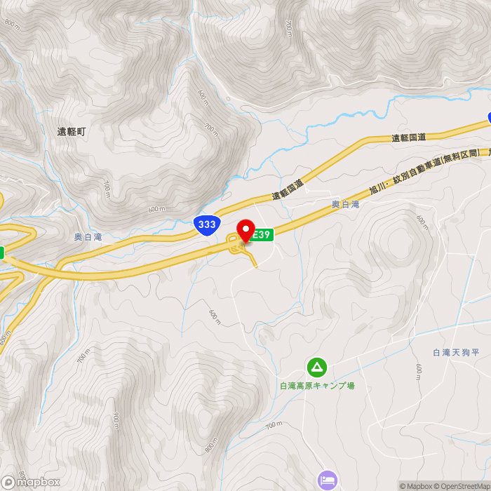 道の駅しらたきの地図（zoom13）北海道紋別郡遠軽町奥白滝