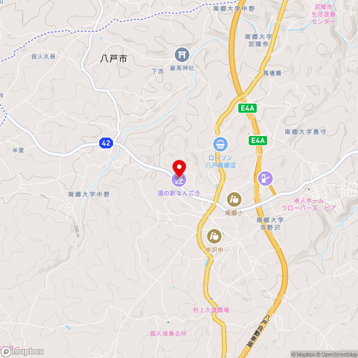 道の駅なんごうの地図（zoom13）青森県八戸市南郷区中野字舘野4-4