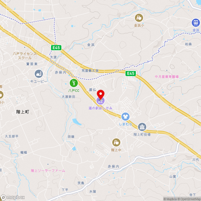 道の駅はしかみの地図（zoom13）青森県三戸郡階上町道仏字耳ヶ吠3-3