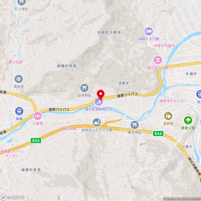 道の駅遠野風の丘の地図（zoom13）岩手県遠野市綾織町新里8地割2-1