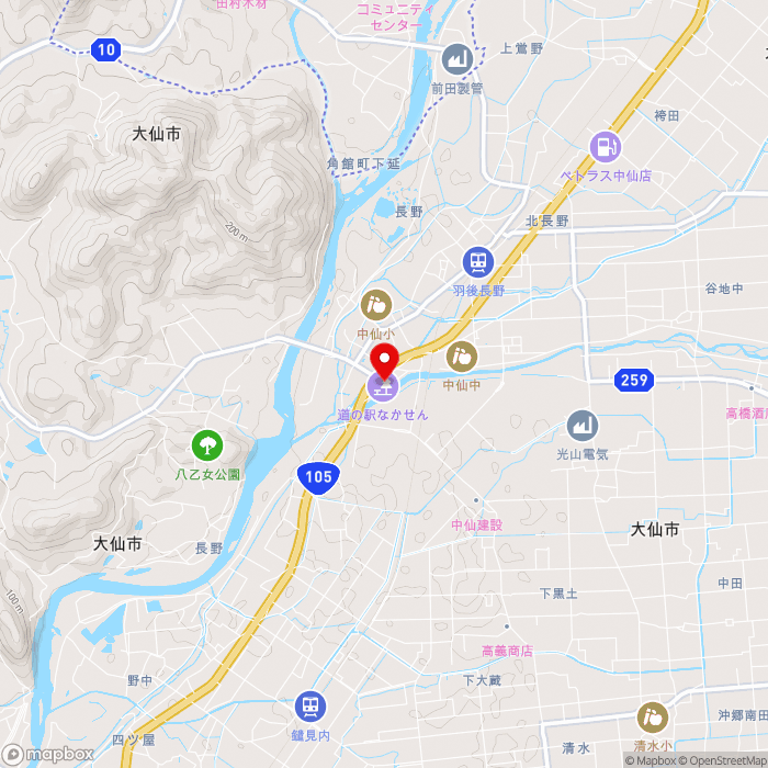 道の駅なかせんの地図（zoom13）秋田県大仙市長野字高畑95-1
