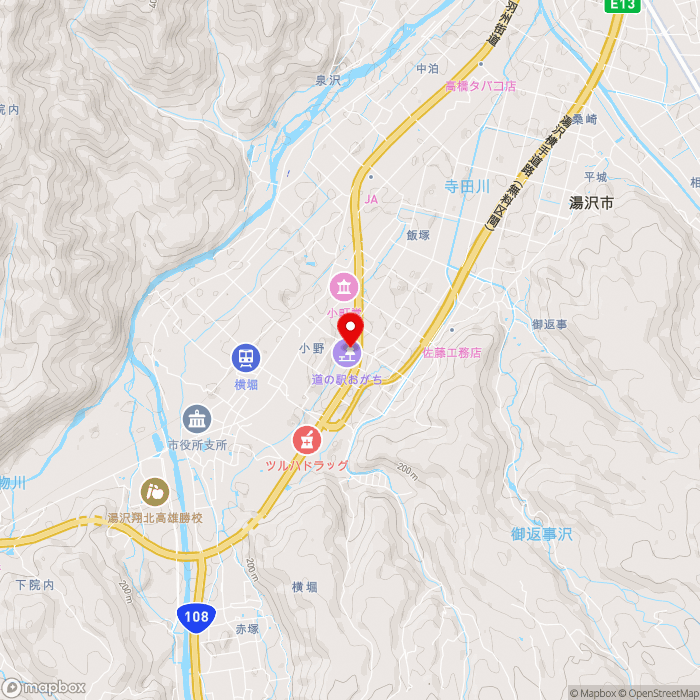 道の駅おがちの地図（zoom13）秋田県湯沢市小野字橋本90