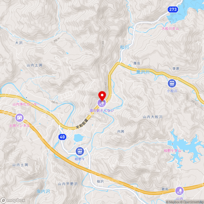 道の駅さんないの地図（zoom13）秋田県横手市山内土渕字小目倉沢34
