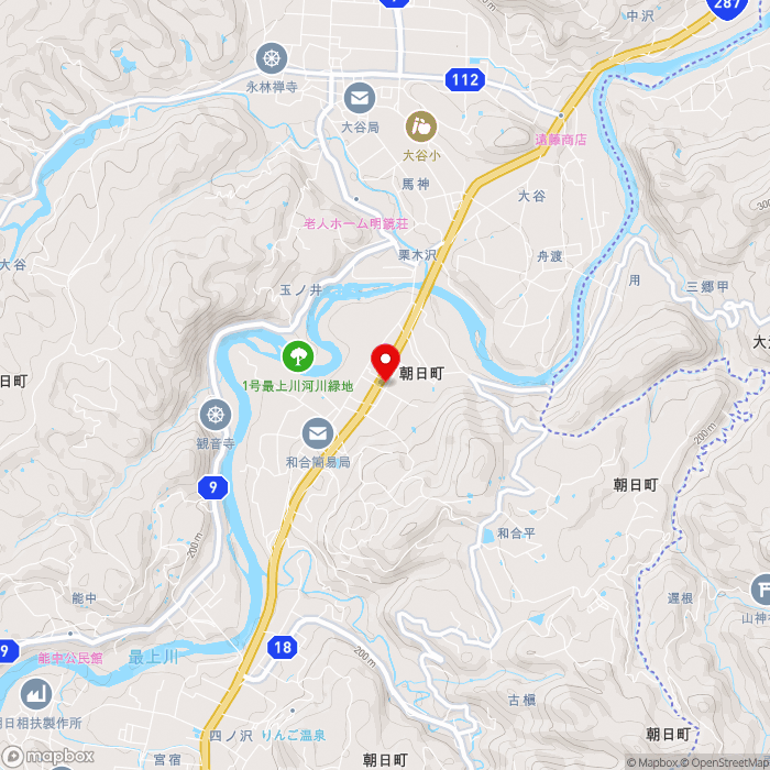 道の駅あさひまちの地図（zoom13）山形県西村山郡朝日町和合北又2724
