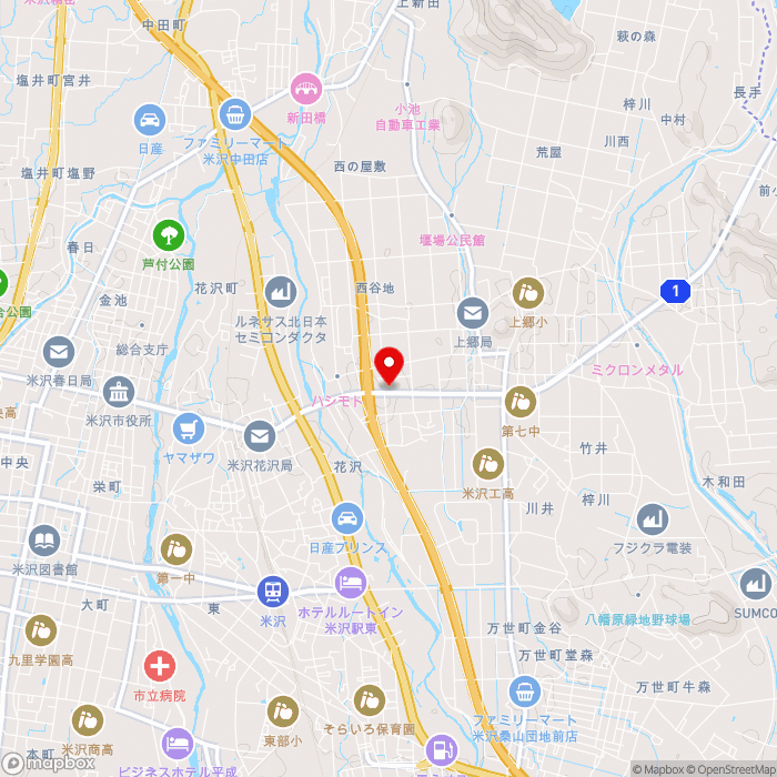 道の駅米沢の地図（zoom13）山形県米沢市川井1039-1