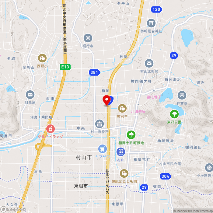 道の駅むらやまの地図（zoom13）山形県村山市楯岡字一本柳地内