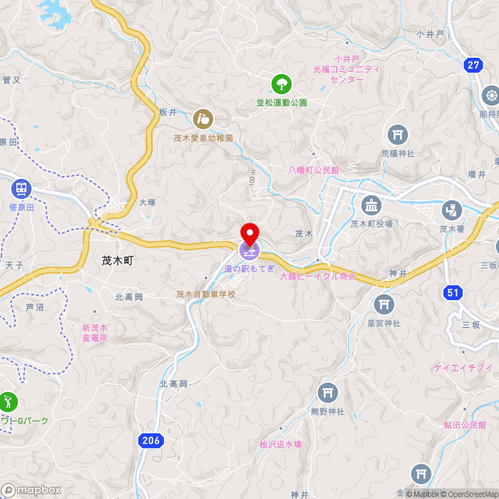 道の駅もてぎの地図（zoom13）栃木県芳賀郡茂木町茂木1090-1