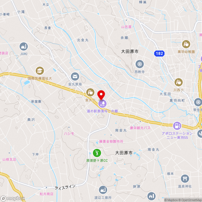 道の駅那須与一の郷の地図（zoom13）栃木県大田原市南金丸1584-6