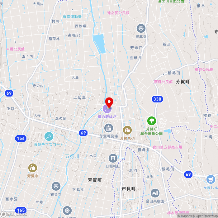 道の駅はがの地図（zoom13）栃木県芳賀郡芳賀町大字祖母井842-1