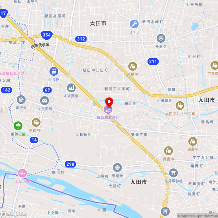 道の駅おおたの地図（zoom13）群馬県太田市粕川町701番地1