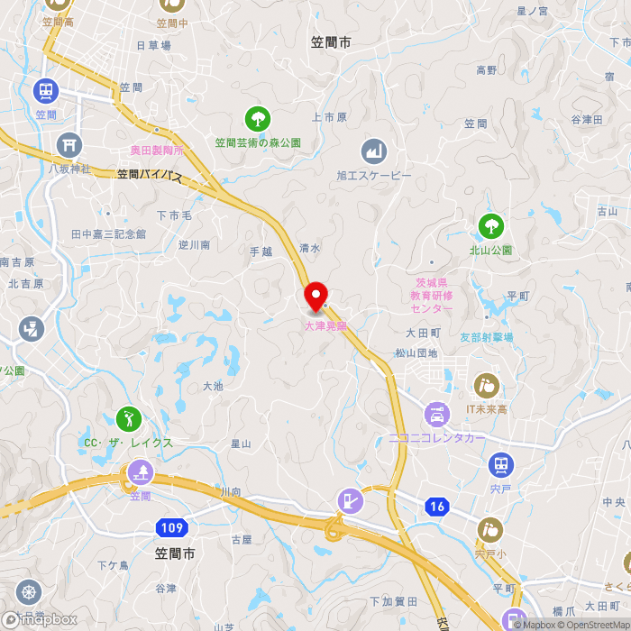 道の駅かさまの地図（zoom13）茨城県笠間市手越22番地1