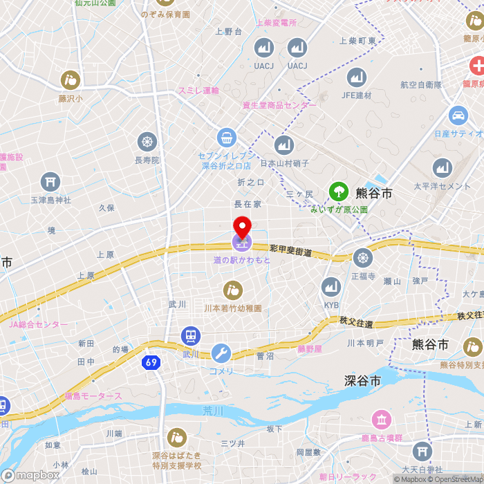 道の駅かわもとの地図（zoom13）埼玉県深谷市長在家1279-2
