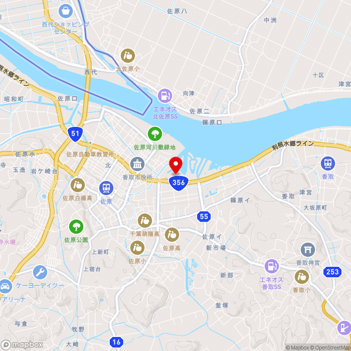 道の駅水の郷さわらの地図（zoom13）千葉県香取市佐原イ3981番地2地先