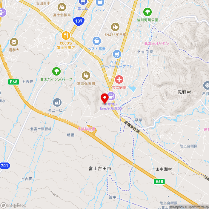 道の駅富士吉田の地図（zoom13）山梨県富士吉田市新屋1936-6