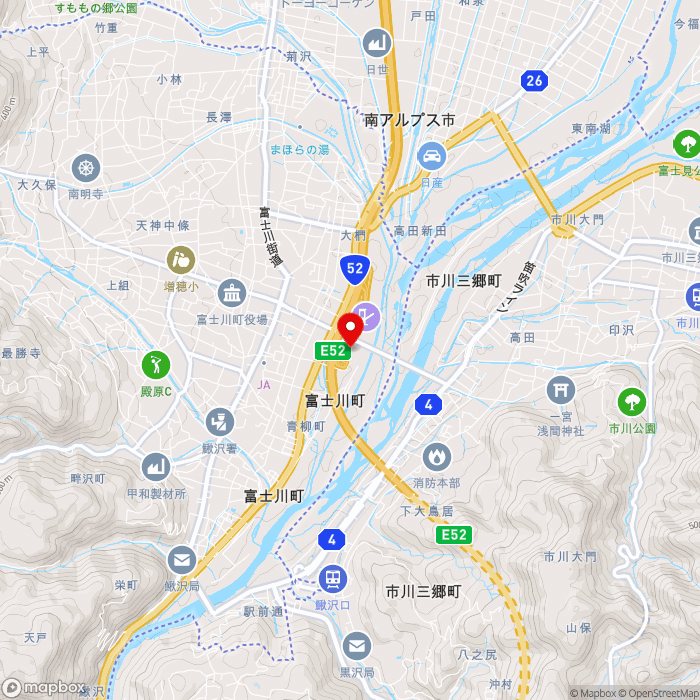 道の駅富士川の地図（zoom13）山梨県南巨摩郡富士川町青柳町1655番地3