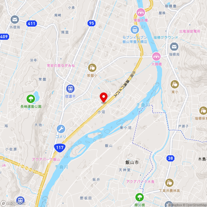 道の駅花の駅　千曲川の地図（zoom13）長野県飯山市常盤7425