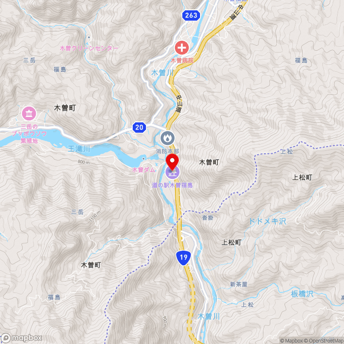 道の駅木曽福島の地図（zoom13）長野県木曽郡木曽町福島4061番地1