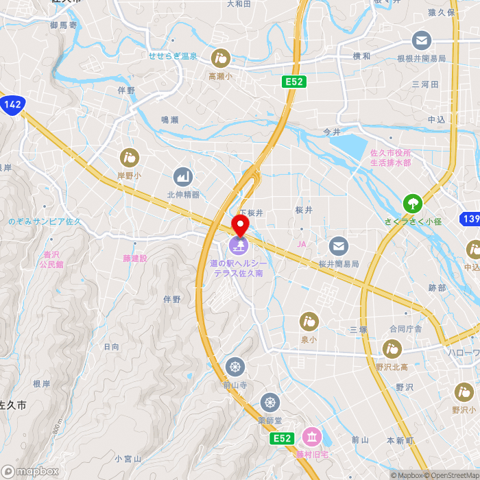 道の駅ヘルシーテラス佐久南の地図（zoom13）長野県佐久市伴野7-1