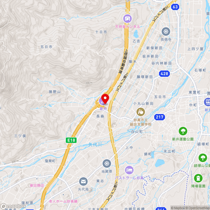 道の駅あらいの地図（zoom13）新潟県妙高市猪野山58-1