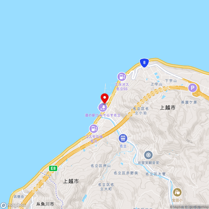 道の駅うみてらす名立の地図（zoom13）新潟県上越市名立区名立大町4280-1
