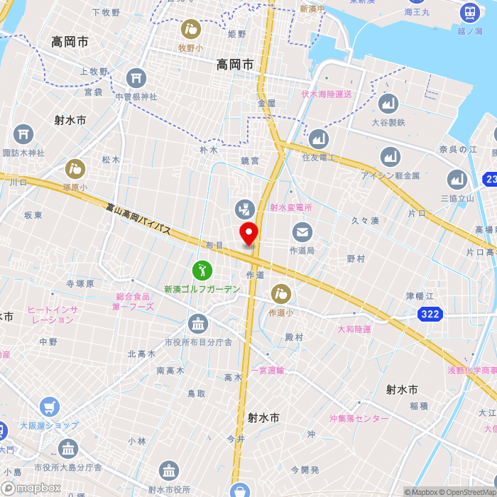 道の駅カモンパーク新湊の地図（zoom13）富山県射水市鏡宮296