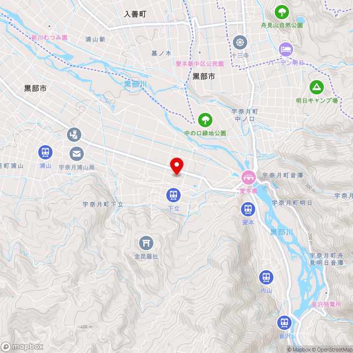 道の駅うなづきの地図（zoom13）富山県黒部市宇奈月町下立686