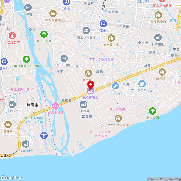 道の駅富士の地図（zoom13）静岡県富士市五貫島靖国669-1