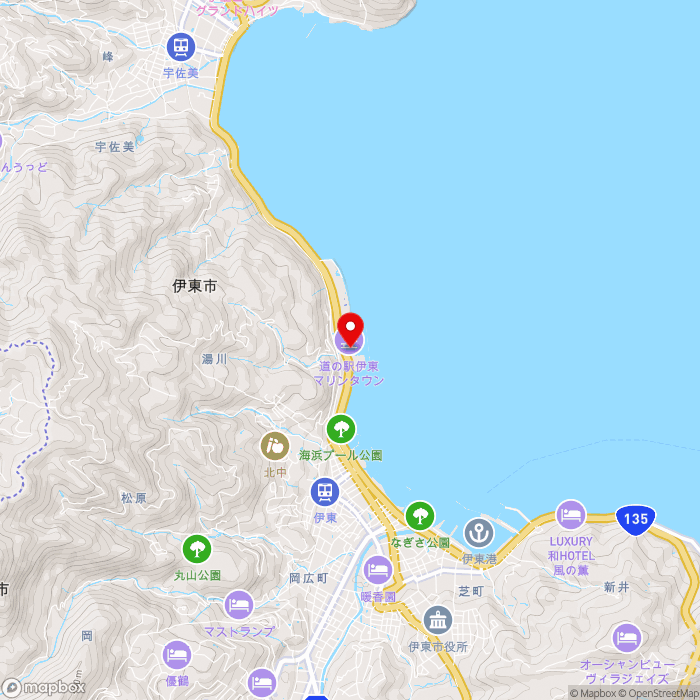 道の駅伊東マリンタウンの地図（zoom13）静岡県伊東市湯川571-19