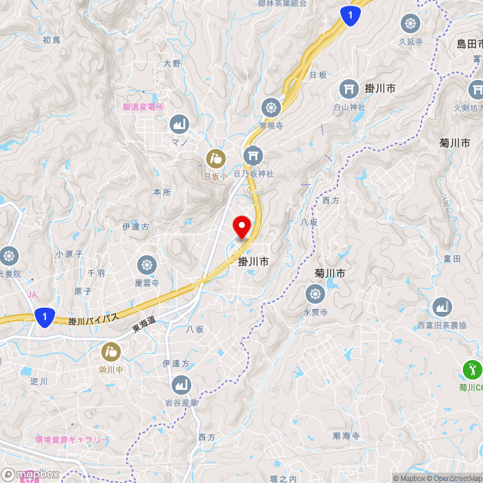 道の駅掛川の地図（zoom13）静岡県掛川市八坂882-1