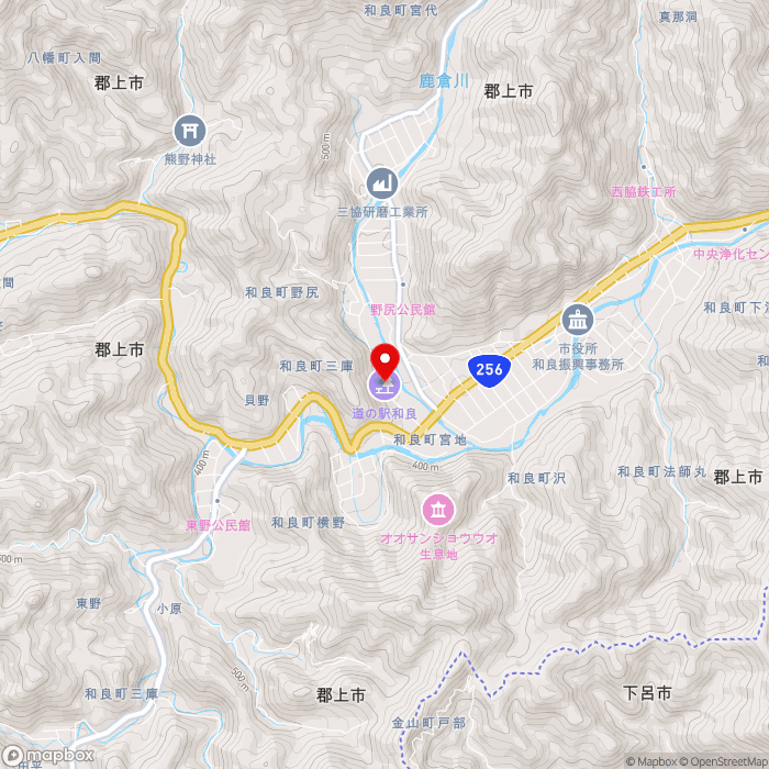 道の駅和良の地図（zoom13）岐阜県郡上市和良町宮地1155