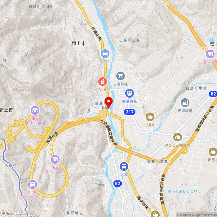 道の駅清流の里しろとりの地図（zoom13）岐阜県郡上市白鳥町向小駄良693-2