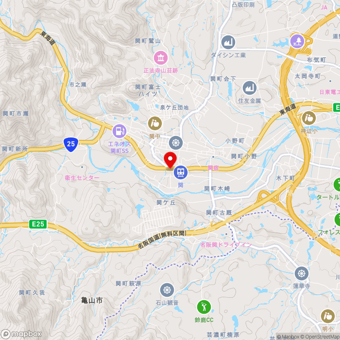 道の駅関宿の地図（zoom13）三重県亀山市関町新所町674-8
