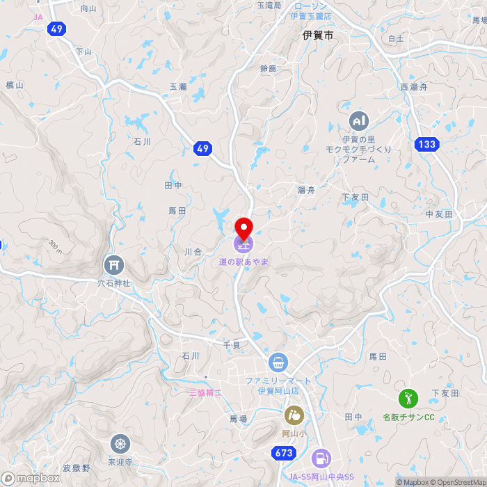 道の駅あやまの地図（zoom13）三重県伊賀市川合3370-29