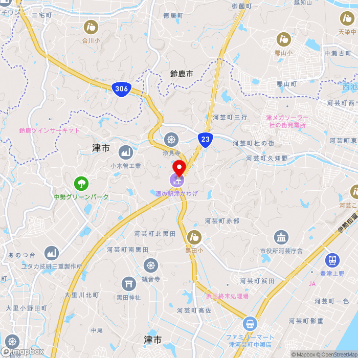 道の駅津かわげの地図（zoom13）三重県津市河芸町三行255-4