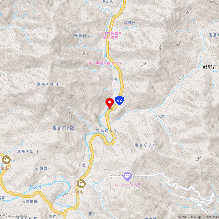 道の駅熊野きのくにの地図（zoom13）三重県熊野市飛鳥町大又古川109-21