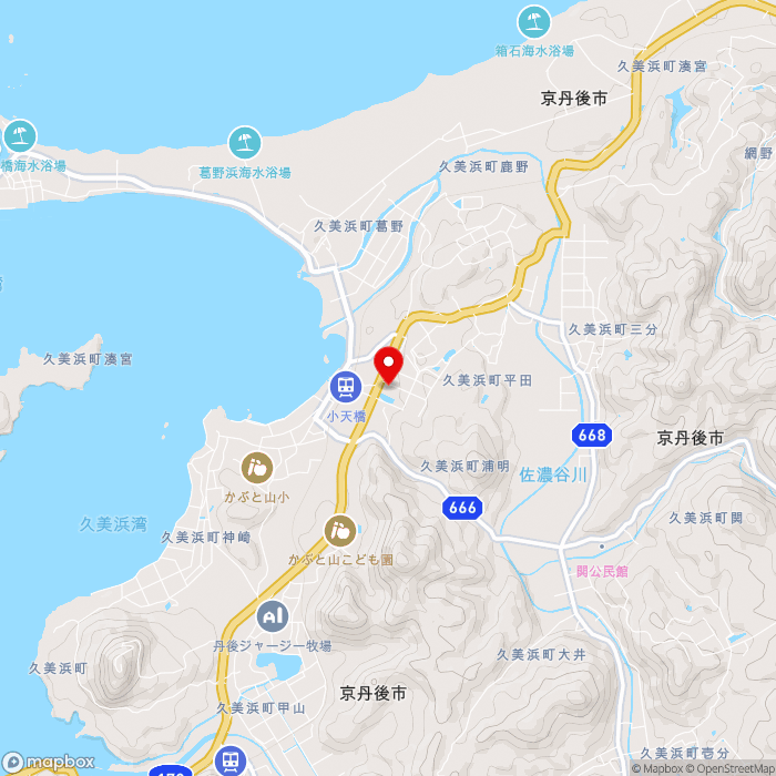 道の駅くみはまSANKAIKANの地図（zoom13）京都府京丹後市久美浜町浦明1709