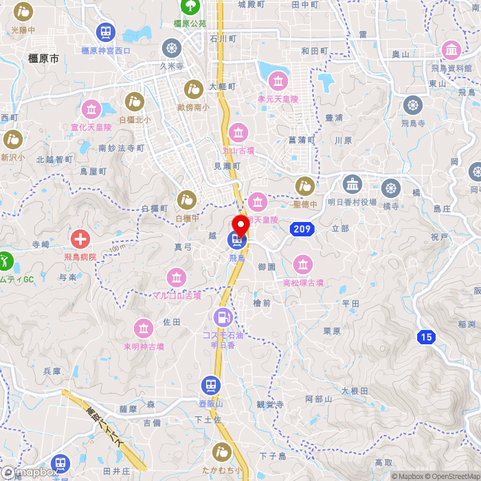 道の駅飛鳥の地図（zoom13）奈良県高市郡明日香村大字越6番2