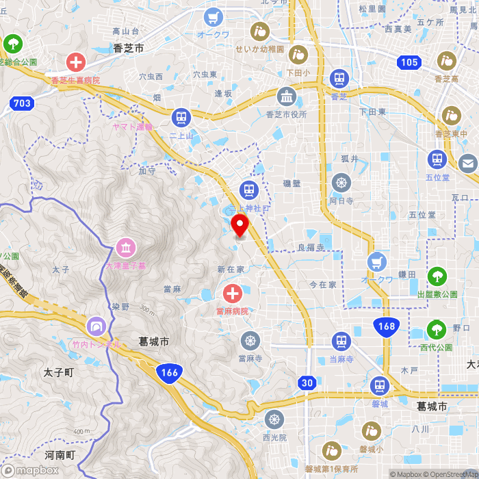 道の駅ふたかみパーク當麻の地図（zoom13）奈良県葛城市新在家402-1
